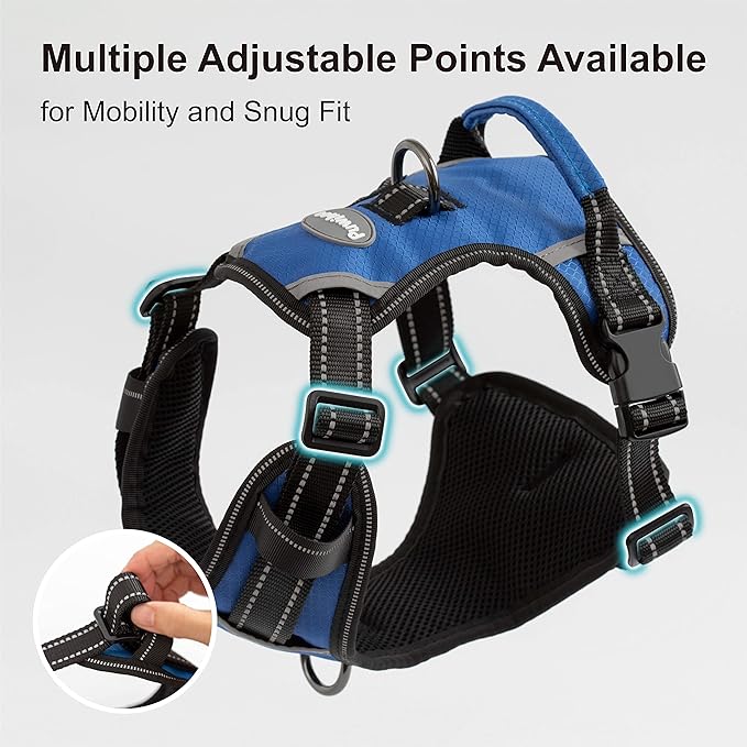 No Pull Dog Harness, Reflective Walking Harness with Easy Control Handle, Front & Back Clips, Adjustable Breathable Soft Padded Dog Vest for German Shepherd, Blue, XL