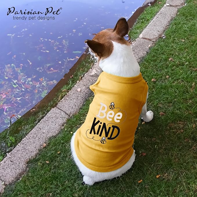 Parisian Pet Dog Tshirt - Embroidered “Bee Kind“ Dogs Clothes - Lightweight Dog Tank Top- 100% Cotton, Sleeveless Doggy Tee Shirts - Machine Washable Shirt for Large Dogs - 3XL