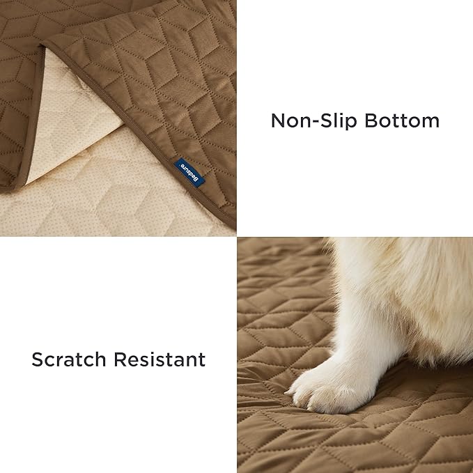 Bedsure 100% Waterproof Couch Cover for Dogs Washable - Non Slip Waterproof Blanket Large for Bed Sofa, Lightweight Furniture Protector Durable for Pet Cat Puppy with Non-Slip Bottom, Brown, 52x82IN
