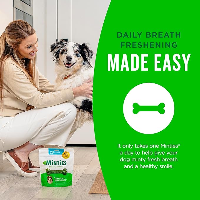 Minties Dental Chews for Dogs, 80 Count, Vet-Recommended Mint-Flavored Treats for Tiny/Small Dogs 5-24 lbs, Dental Bones Clean Teeth, Fight Bad Breath, and Removes Plaque and Tartar