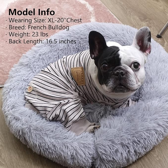 KYEESE Dog Pajamas for Small Dogs Stretchy 4 Legged Dog Jumpsuit Stripes Dog Pjs for Hair Shedding Cover, Ivory Brown, XL