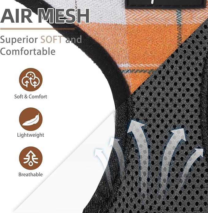 PUPTECK Soft Mesh Dog Harness and Leash Set Pet Puppy Cat Comfort Padded Vest No Pull Harnesses, Orange, L