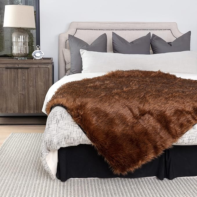 Waterproof Faux Fur Dog Blanket - Waterproof Dog Blanket for Bed, Couch or Dog Crate - Brown [50"x60"]