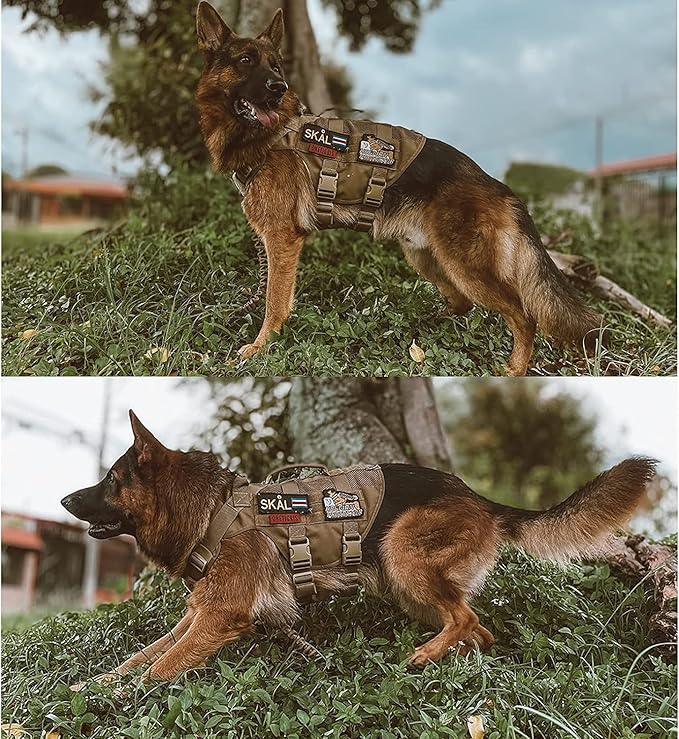 OneTigris No Pull Tactical Dog Harness for Medium Dog, Aire Mesh Dog Vest Harness, Breathable Military Dog Molle Vests with Handles, Service Dog Vest for Walking Hiking Training (L, Brown)