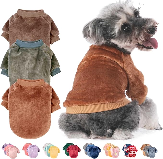 FabriCastle Small Dog Sweaters, 3-Pack Dog & Cat Clothes, Ultra Soft and Warm Pet Jackets for Small Dogs Boy & Girl, Winter Pet Apparel Costumes, Puppy Outfits (Camel,Khaki,Olive, Large)