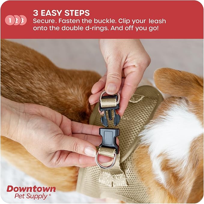 Downtown Pet Supply Step in Dog Harness for Small Dogs No Pull, Medium, Khaki - Adjustable Harness with Padded Mesh Fabric and Reflective Trim - Buckle Strap Harness for Dogs