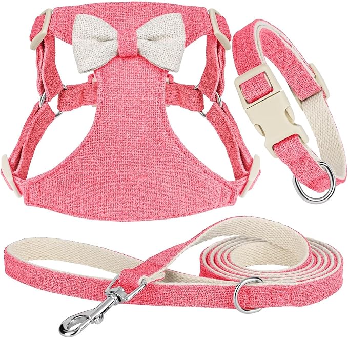 Didog Small Dog Harness Collar and Leash Set, Adjustable Lightweight Vest Harness with Cotton Soft Mesh for Small Dogs, Cats (Pink, XS)