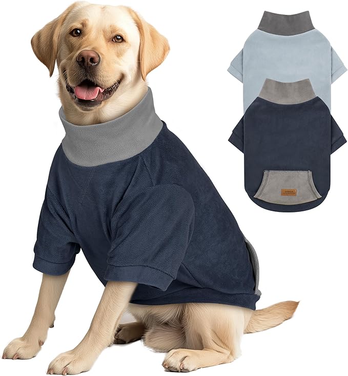 cyeollo 2 Pack Dog Sweaters for Large Dogs, Soft Turtleneck Sweatshirt for Dogs Male, Warm Dog Sweatshirt, Stretchy Comfortable Pullover Dog Winter Clothes Apparel, Navy & Light Blue 3XL