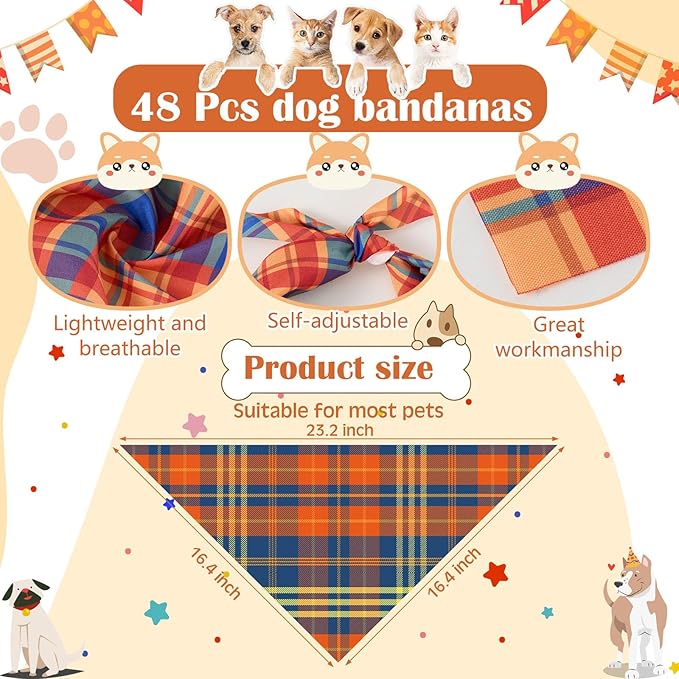 72 Pcs Dog Bandanas Tie Set Summer Bulks Pet Scarves with Assorted Plaid Pattern Adjustable Cute Dog Triangle Scarfs Neck Ties for Holiday Birthday Accessories