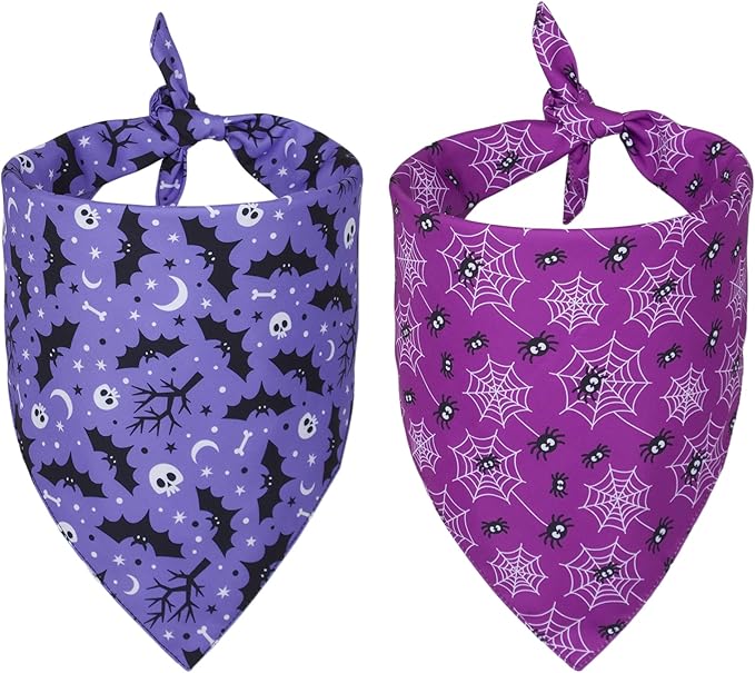 ADOGGYGO 2 Pack Halloween Dog Bandanas, Reversible Triangle Dog Scarf Accessories Halloween Bandanas for Large and Extra Large Dogs Pets (X-Large, Halloween-2)