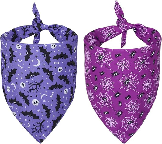 ADOGGYGO 2 Pack Halloween Dog Bandanas, Reversible Triangle Dog Scarf Accessories Halloween Bandanas for Medium Large Dogs Pets (Large)