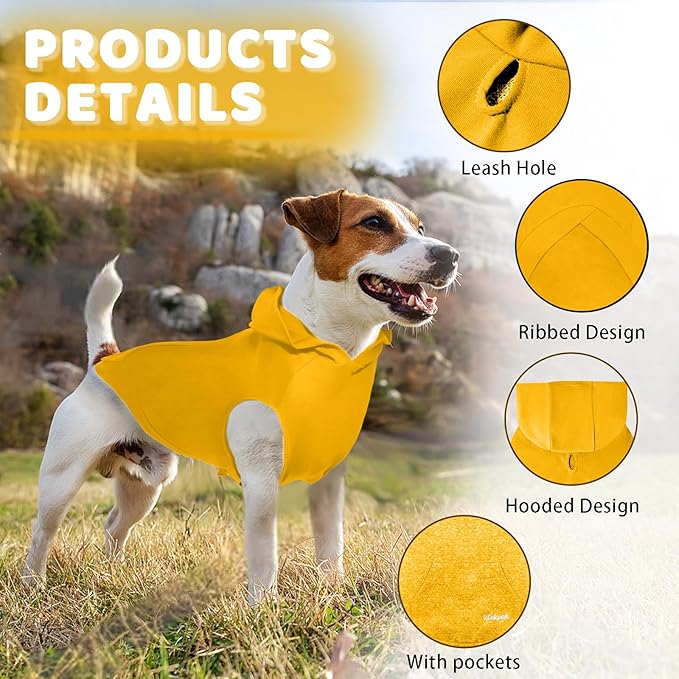 2 Pieces Basic Dog Hoodie, Premium Spring Summer Dog Vest Sweatshirt with Pocket & Leash Hole, Soft & Comfy Puppy Sweatshirt Suitable for All Small Medium Large Breeds, Blue + Yellow(XX-Large)