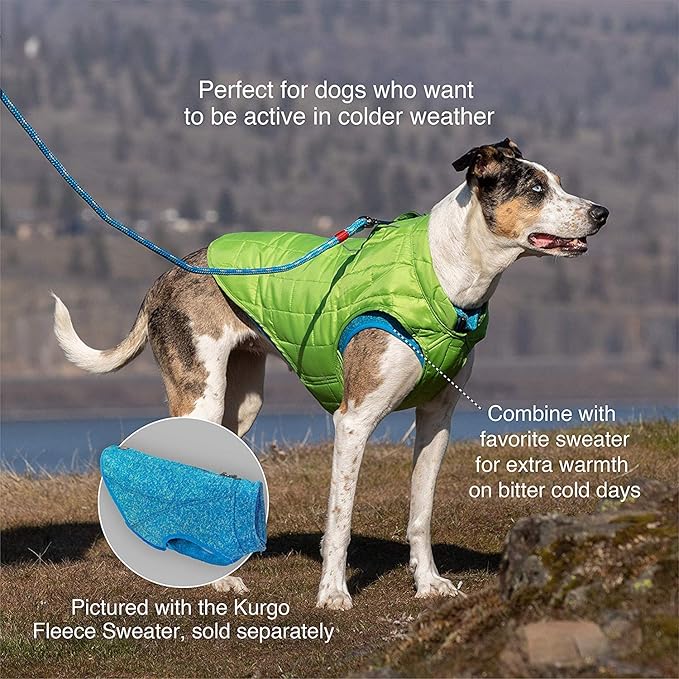 Kurgo Loft Dog Jacket, Reversible Dog Coat, Wear with Harness or Sweater, Water Resistant, Reflective, Winter Coat for Large Dogs (Coastal Blue, XL)