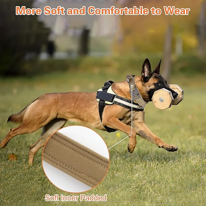 KCUCOP Tactical Dog Collar for Medium & Large Dogs - Military Nylon Heavy Duty Collar with Handle, Reflective Strip & Metal Buckle for Training, Outdoor (Brown Reflective, Large)