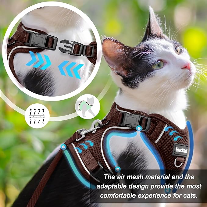 Kitten Harness and Leash Seat - Escape Proof Adjustable Cat Harness, Comfortable Soft Lightweight, Use Safe & Easy, Walking Travel Kitten Harness for Small Medium Large Cats, Brown, XXS(1-3lb)