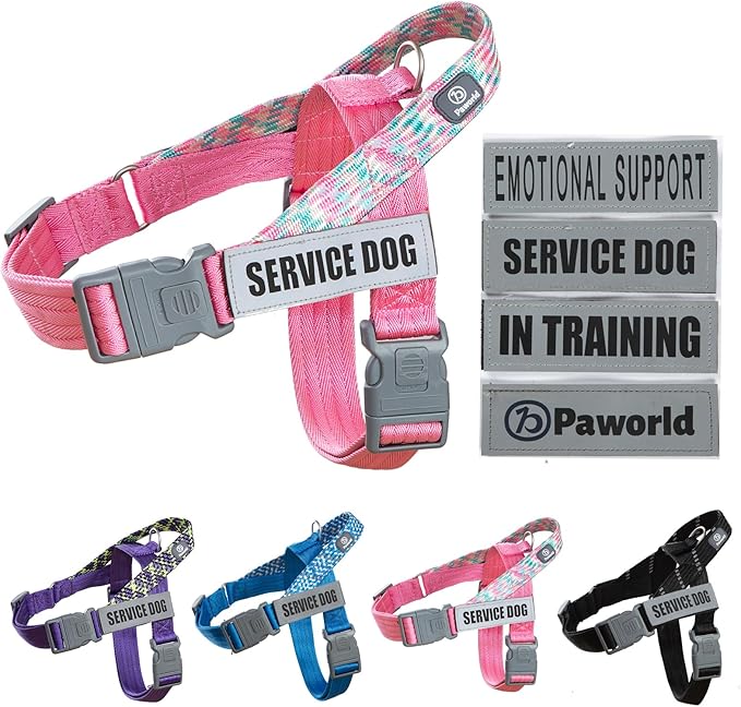Service Dog Vest, No-Pull Service Dog Harness with 4 PCS Reflective Patches, Dog Vest Harness with Handle, Pet Harness for Small Medium Large Dogs in Training (Pink, M)