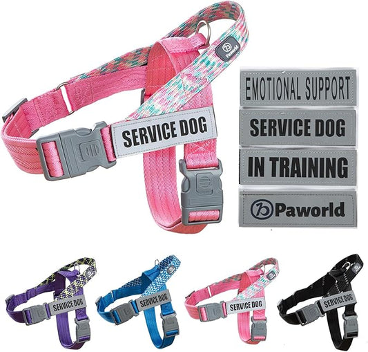 Service Dog Vest, No-Pull Service Dog Harness with 4 PCS Reflective Patches, Dog Vest Harness with Handle, Pet Harness for Small Medium Large Dogs in Training (Pink, M)