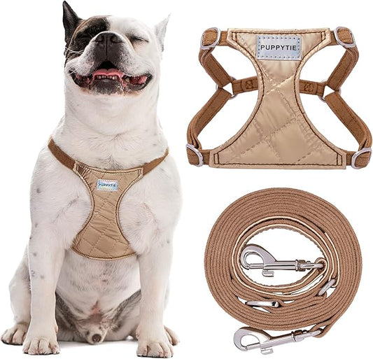 Puppytie No Pull Dog Harness with Multifunction Dog Leash,Soft Adjustable No Choke Escape Proof Pet Harness Vest for Medium Dogs,Glossy Oat Brown,M