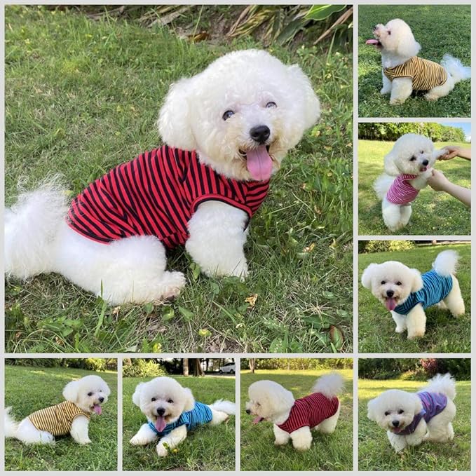 Dog Shirts Cotton Striped T-Shirts, Breathable Basic Vest for Puppy and Cat, Super Soft Stretchable Doggy Tee Tank Top Sleeveless, Fashion & Cute Color for Boys and Girls (XXL, Black+Red)