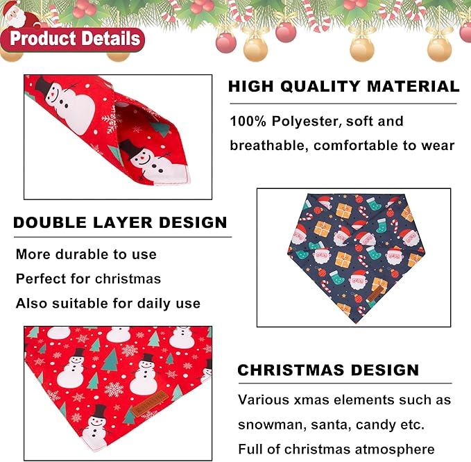 ADOGGYGO Christmas Dog Bandana, Snowman Santa Pet Scarf, Premium Durable Fabric, Adjustable Fit Christmas Bandanas for Extra Large Dogs Pets (X-Large)