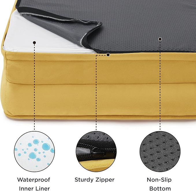 Bedsure Orthopedic Dog Bed for Medium Dogs - Waterproof Dog Sofa Beds Medium, Supportive Foam Pet Couch Bed with Removable Washable Cover, Waterproof Lining and Nonskid Bottom, Spicy Mustard