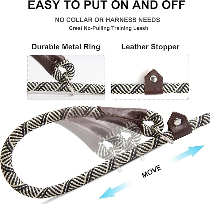 Fida Durable Slip Lead - Bulk Pack of 5, Heavy Duty 1/2" x 6 FT Comfortable Strong Rope Dog Leash for Large, Medium & Small Dogs, No Pulling Pet Training Leash with Highly Reflective Grey