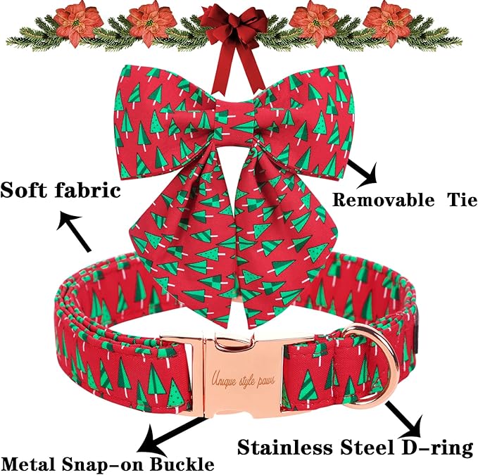 Unique style paws Christmas Dog Collar with Tie Best Winter for Small Medium Large Dogs-Christmas Tree-M