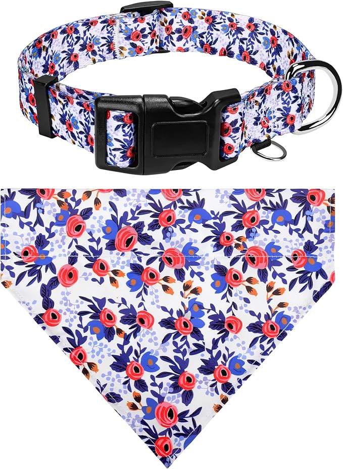 Dog Collars and Bandanas - Soft Adjustable Fancy Floral Boys Girls Puppy Collar for Small Medium Large Dogs.