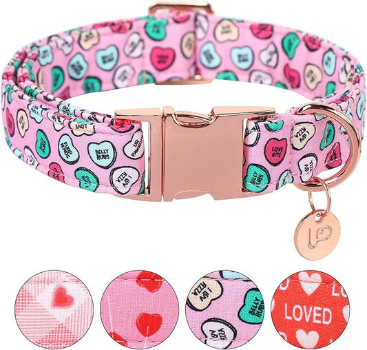 Valentine's Dog Collar, Heart Dog Collar for Small Medium Large Girl Boy Dogs or Cats, Wedding Dog Collar Match Dog Leash, Pet Collar with Metal Buckle, M