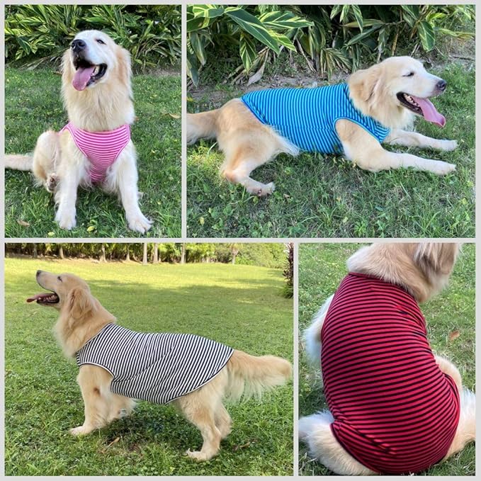 Dog Shirts Cotton Striped T-Shirts, Breathable Basic Vest for Puppy and Cat, Super Soft Stretchable Doggy Tee Tank Top Sleeveless, Fashion & Cute Color for Boys and Girls (XXXL, Black+Red)