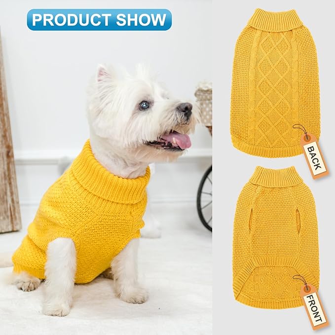 Mihachi Turtleneck Dog Sweater - Winter Coat Apparel Classic Cable Knit Clothes with Leash Hole for Cold Weather, Ideal Gift for Pet in New Year