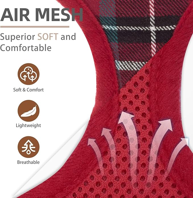 PUPTECK Soft Mesh Dog Harness and Leash Set Pet Puppy Cat Comfort Padded Vest No Pull Harnesses, Red, S