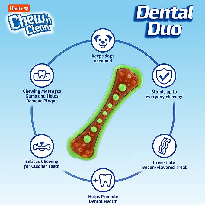 Hartz Chew 'n Clean Dental Duo Dog Treat & Chew Toy, Color Varies, Large, 3 Pack