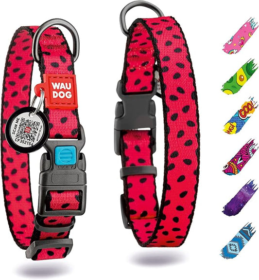 WAUDOG Nylon Dog Collar - Adjustable Dog Collar for Large Dogs, Small & Medium Dogs - Breakaway Puppy Collars for Large Breed Dogs - Boy & Girl Dog Collars with Durable Plastic Buckle and QR Dog Tag