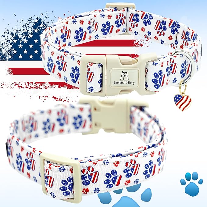 Lionheart glory American Flag Dog Collar-4 of July Patriotic Independence Day Dog Collar Heavy Duty Adjustable Dog Collars for Large Dogs Pet Gift Summer Collars Dog Cute Collars