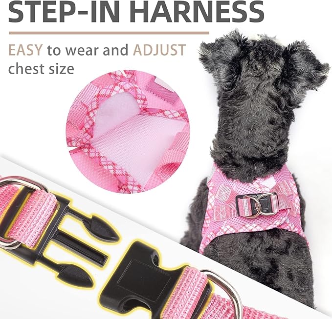 PUPTECK Dog Harness and Leash Set for Small Medium Dogs No Pull Step-in Soft Mesh Puppy Cat Vest Harnesses Reflective at Night, Pink S