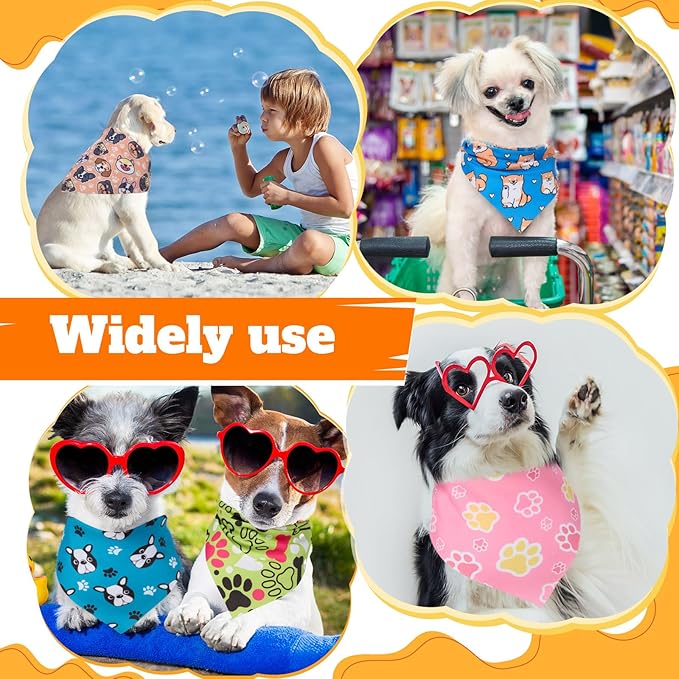 Sanwuta 120 Pcs Paw Print Dog Bandanas Bulk Pet Scarves Adjustable Soft Cute Dog Triangle Scarfs for Medium Small Dogs Cats Large Puppy