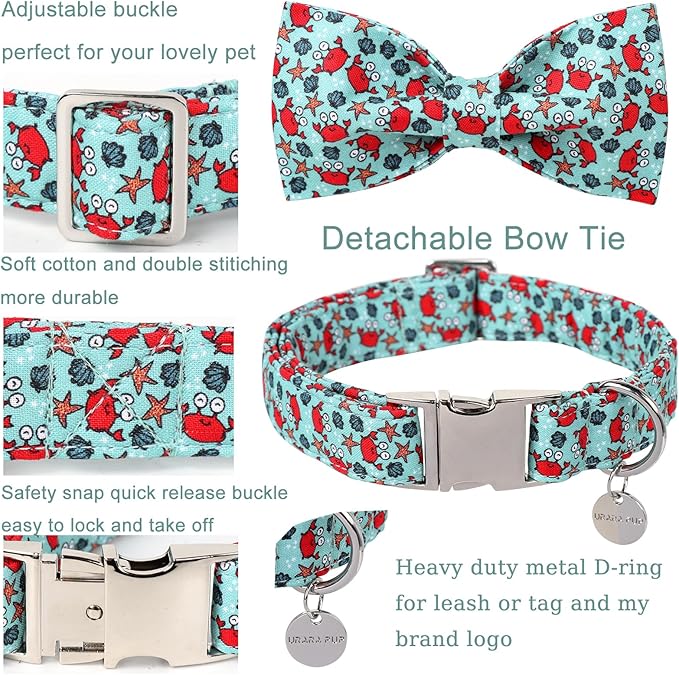 Summer Dog Collar with Bow Tie, Crab Pattern Bow Tie Dog Collar with Metal Buckle,Adjustable Pet Collar for Small,Medium,Large Dogs&Cats,Great Gift for Puppies