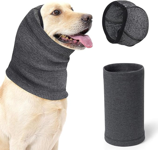 SlowTon Quiet Ears Dog Hoodie - 2 Pcs Ear Wrap Dog Ear Muffs Noise Protection, Anxiety Relief Dogs Hat Calming Hood Head Cover, Pet Headband Dogs Ear Protector for Grooming, Force Drying (Grey,L)