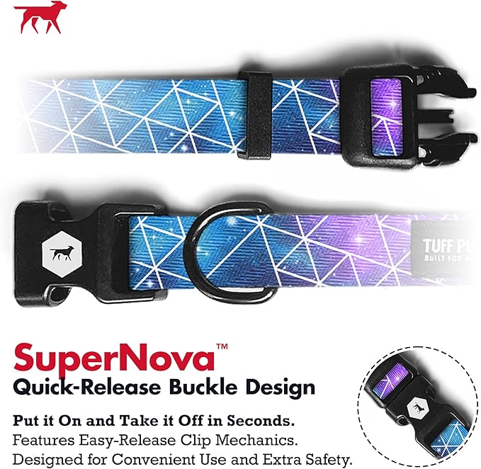 Tuff Pupper Premium Adjustable Dog Collar for Large Girl Dogs, Stylish Pattern Collars Designed in USA, Quick Release Buckle, Supernova Print for Female Dogs, Large (1 Inch Wide x 18-26 Inch Neck)