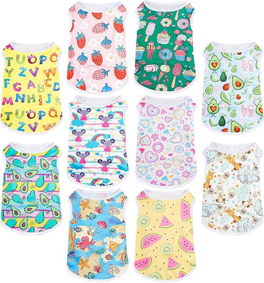 Saintrygo 10 Pcs Lovely Puppy Shirts Print Dog Clothes Breathable Pet Cartoon Dog Shirt Clothes Sweatshirt for Puppy Cat(Small)