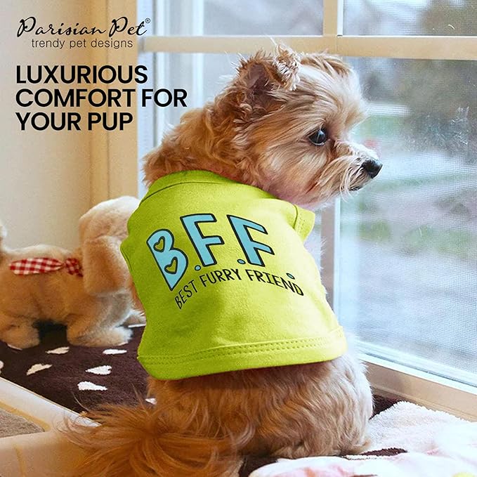 Parisian Pet Dog Tshirt - Embroidered “BFF (Best Furry Friend)“ Dogs Clothes - Lightweight Dog Tank Top - Sleeveless Doggy Tee Shirts - Machine Washable Shirts for Medium Dogs - M