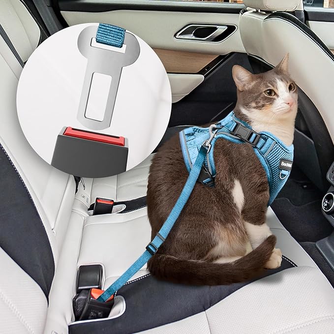 Kitten Harness and Leash Seat, The Upgrade Can be Adjusted in Four Directions and Breathable Cat Harness for Anti Escape That can be Fitted and Positioned, Reflective Strips Harness, Blue, XXS