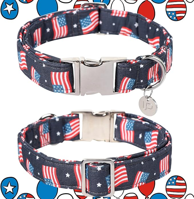 American Flag Dog Collar, 4th of July Comfortable Cotton Cute Dog Collar with Metal Buckle, Patriotic Collar for Puppy Girl Boy Dog or Cat, XS