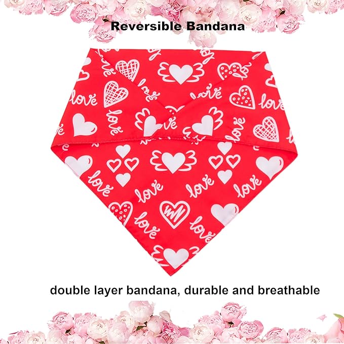 ADOGGYGO Valentine Dog Bandana, Multiple Sizes Offered, Triangle Dog Scarf Valentine Bandana for Medium Large Dogs (Large)