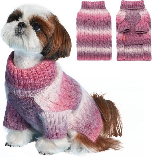 KYEESE Dog Sweater Cable Knit Thick Dog Knitwear Turtleneck Warm with Sleeves Dogs Sweater for Medium Dogs Gradient Color, Purple, XXLarge