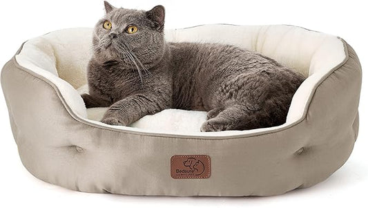 Bedsure Dog Beds for Small Dogs - Round Medium Cat Beds for Indoor Cats, Washable Pet Bed for Puppy and Kitten with Slip-Resistant Bottom, 25 Inches, Taupe