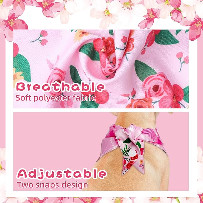 PAWCHIE Spring Dog Bandanas Small Reversible Styles Pet Triangle Scarf Bibs - Adjustable with Two Snaps - Kerchief Set Accessories for Dogs, Puppy, Cats, L