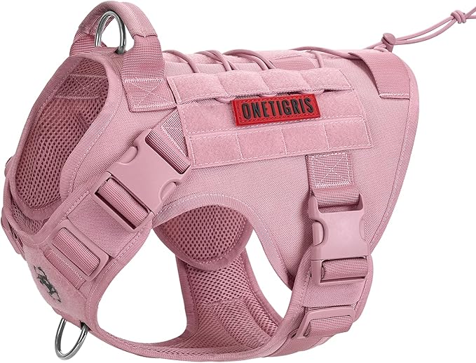 OneTigris Tactical Dog Harness Vest,No-Pull Service Dog Vest with Hook & Loop Panels,Adjustable Dog Vest Harness for Walking Hiking Training(Pink,XL)