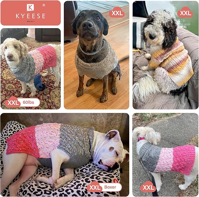 KYEESE Dog Sweater Cable Knit Thick Dog Knitwear Turtleneck Warm with Sleeves Dogs Sweater for Medium Dogs Gradient Color, Blue, XXLarge